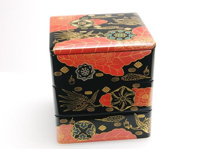 【美品】名店白木屋◇漆器◇重箱三段重◇天然木◇錦絵