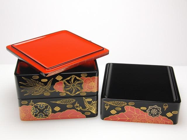【美品】名店白木屋◇漆器◇重箱三段重◇天然木◇錦絵