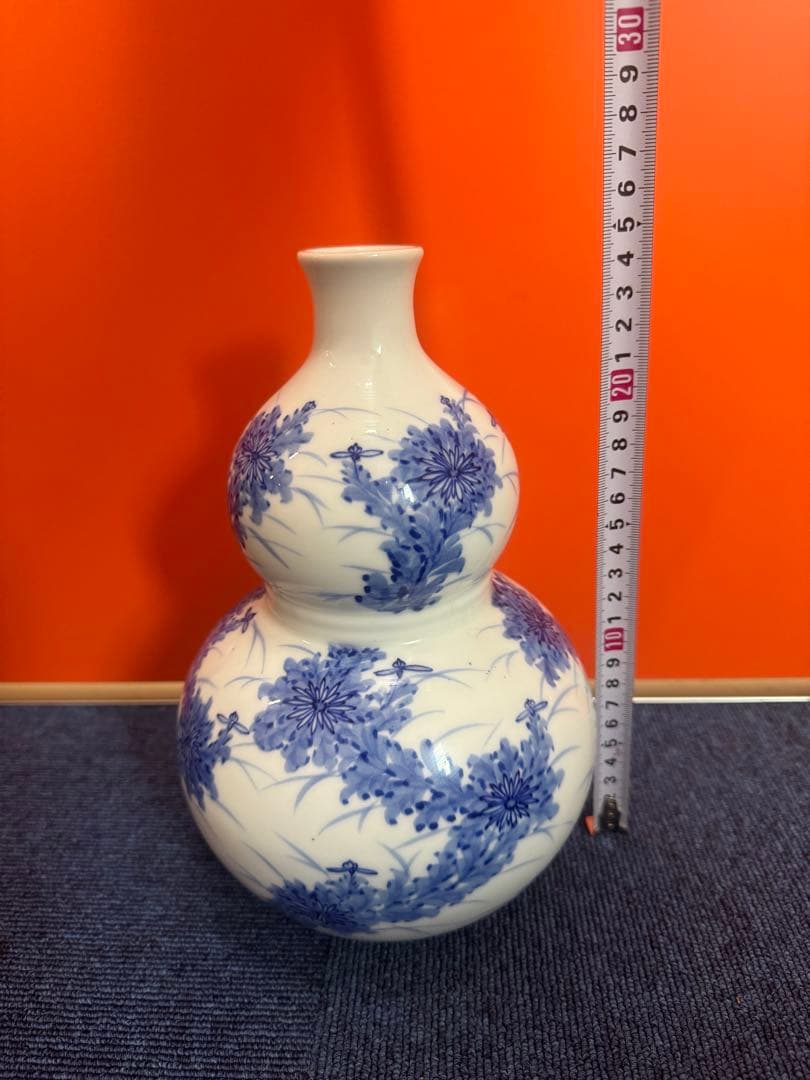 1714 平戸祐祥　染付青花　瓢箪　花瓶　時代物