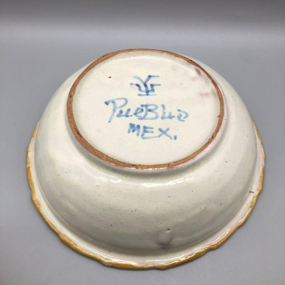 メキシコプエブラタラベラ焼ビンテージ陶器伝統工芸バード鳥ボウル鉢19cm5点B