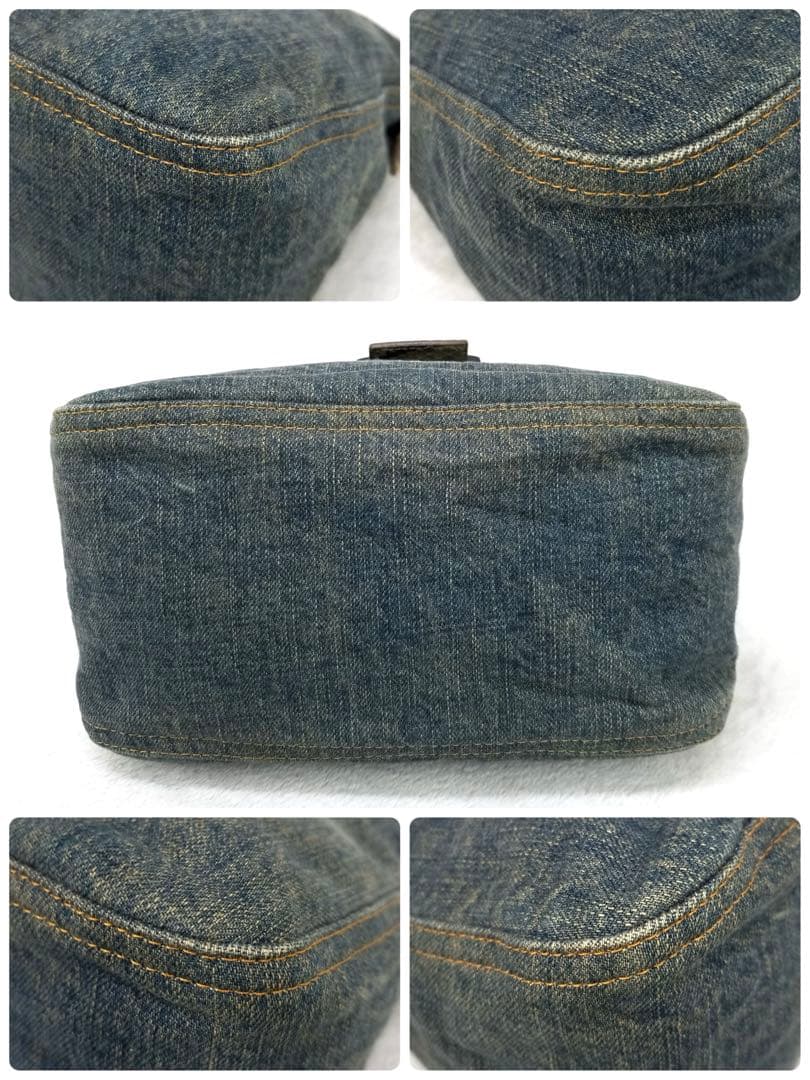 FENDI マンマバケット デニム×パイソン ショルダーバッグ　ミリタリグリーン