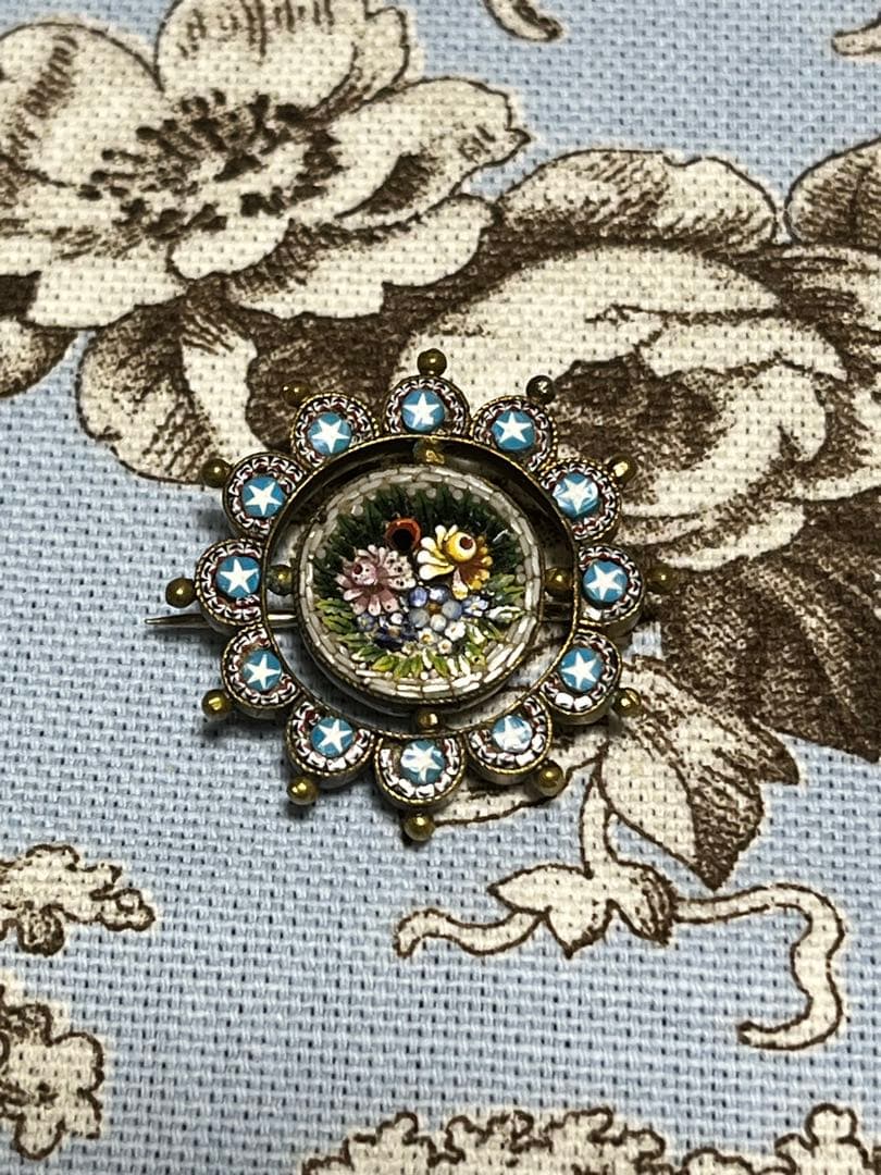 イタリアヴィンテージ マイクロモザイクブローチ ブルー 星⭐︎