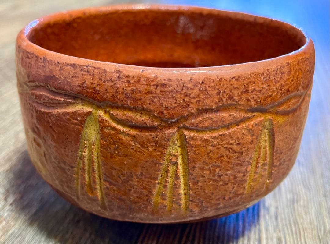 飴色釉 抹茶茶碗　注連縄