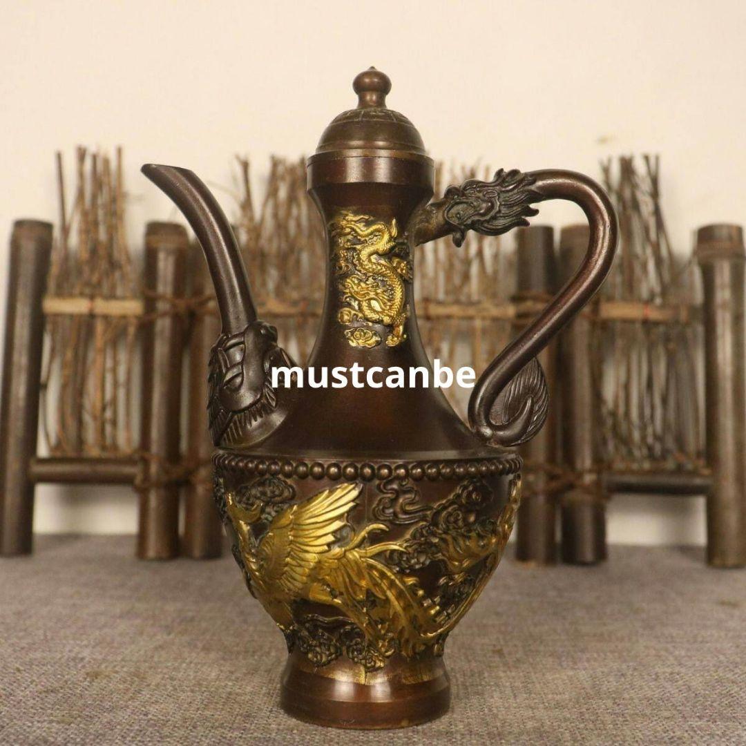 銅器 龍鳳壺 水筒 茶壺 酒壺 工芸品 置物