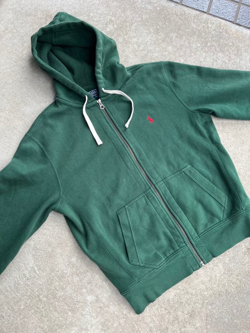90s〜00s ポロラルフローレン フルジップパーカー サイドリブ 赤ポニー