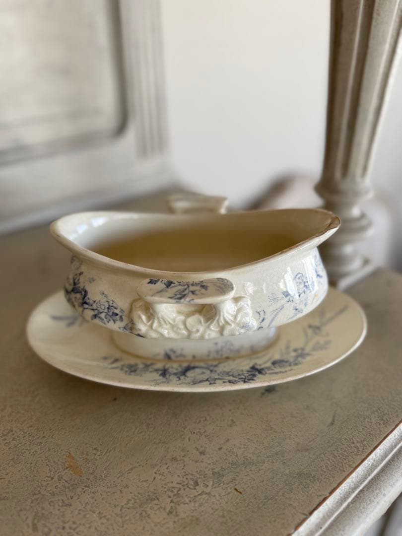 フランスアンティーク陶器クレイユモントローlinotteソーシエールソースボード