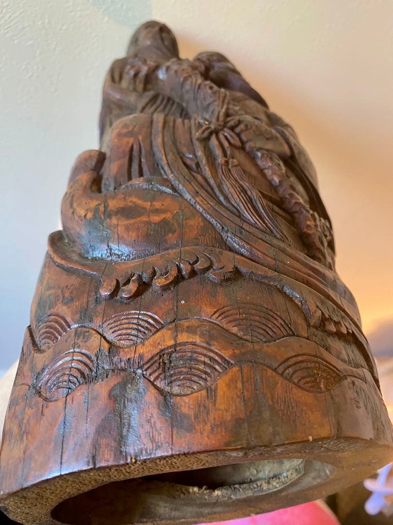 竹根彫刻 二体の人物像 約38cm1点 TA1165