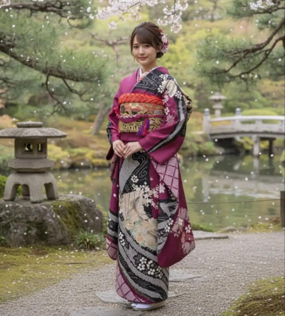 大特価SALE中★振袖セット【6点】★古典柄★紫色★豪華な成人式に★