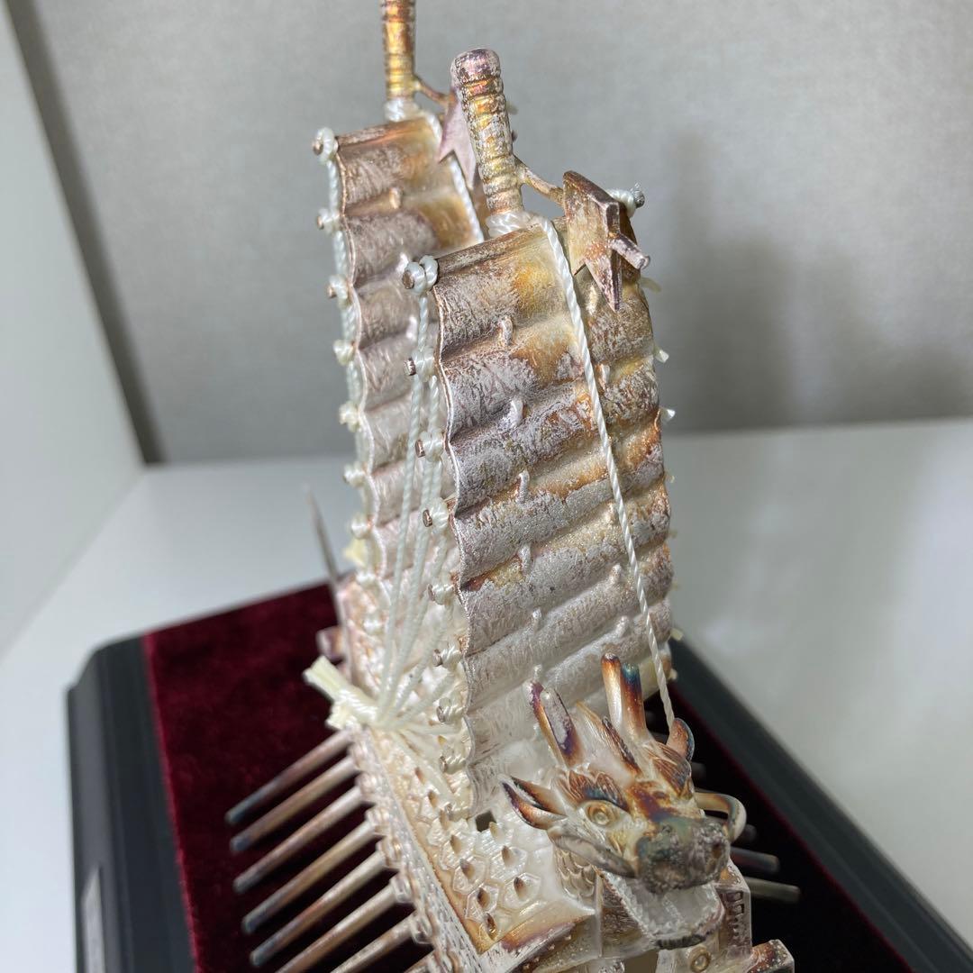 純銀99.9% 亀甲船置物 韓国造船記念品　韓国銀工芸品　ケース付き