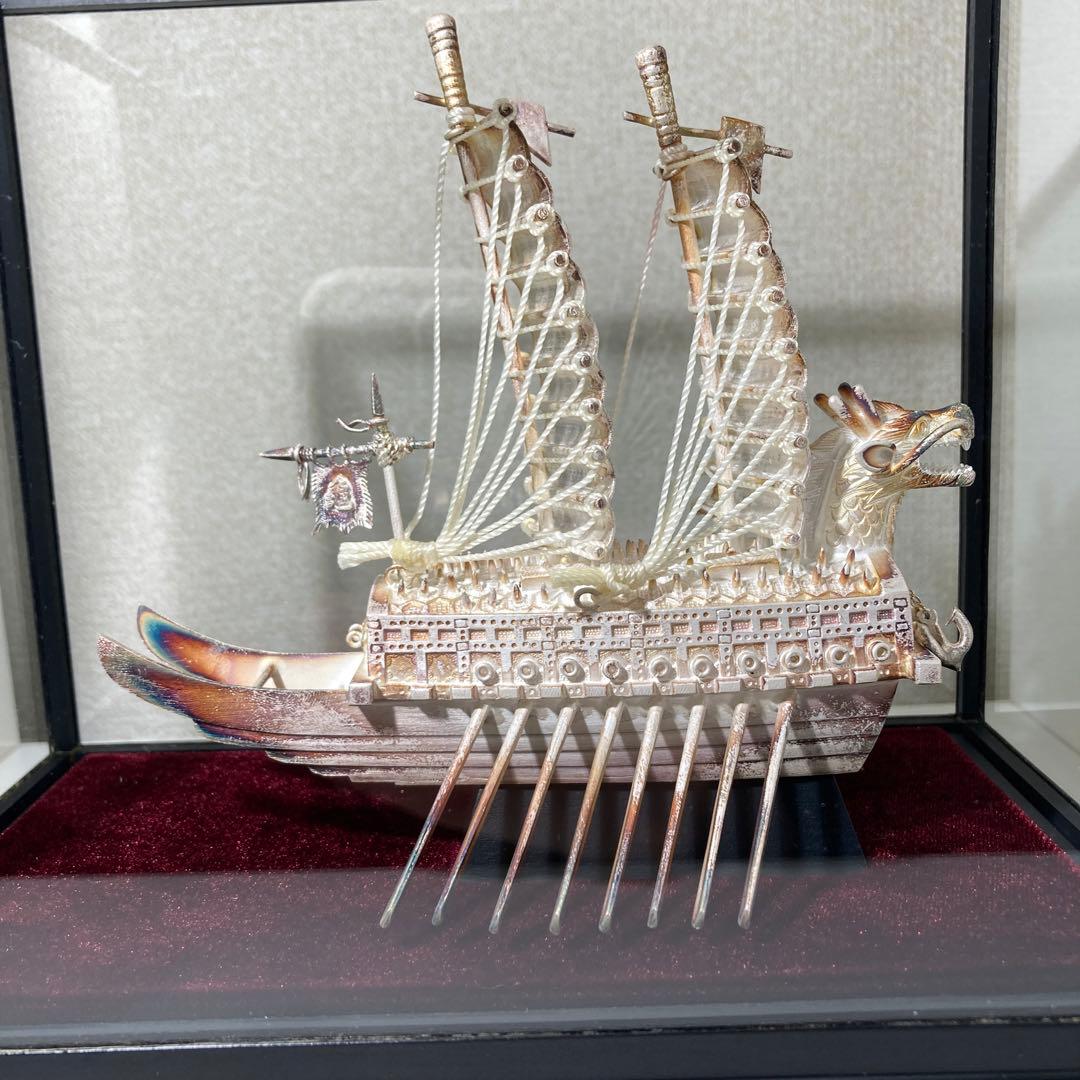 純銀99.9% 亀甲船置物 韓国造船記念品　韓国銀工芸品　ケース付き