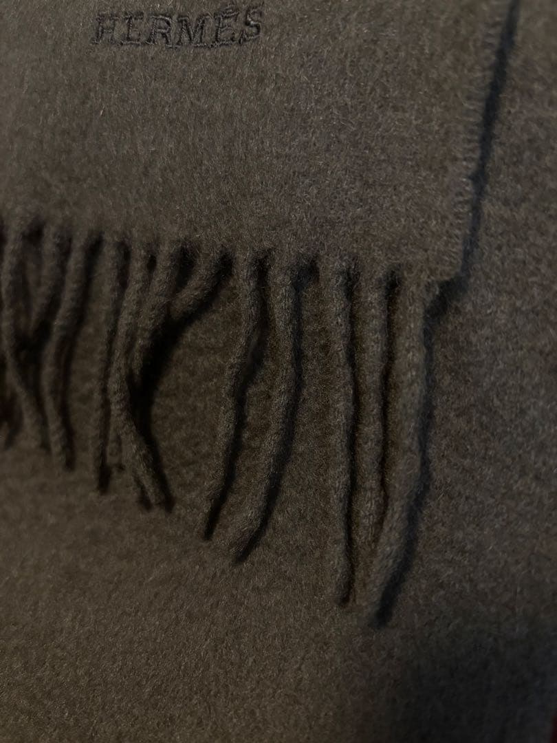 終了間近です 最終HERMÈS エルメスカシミヤ マフラー オリーブグリーン