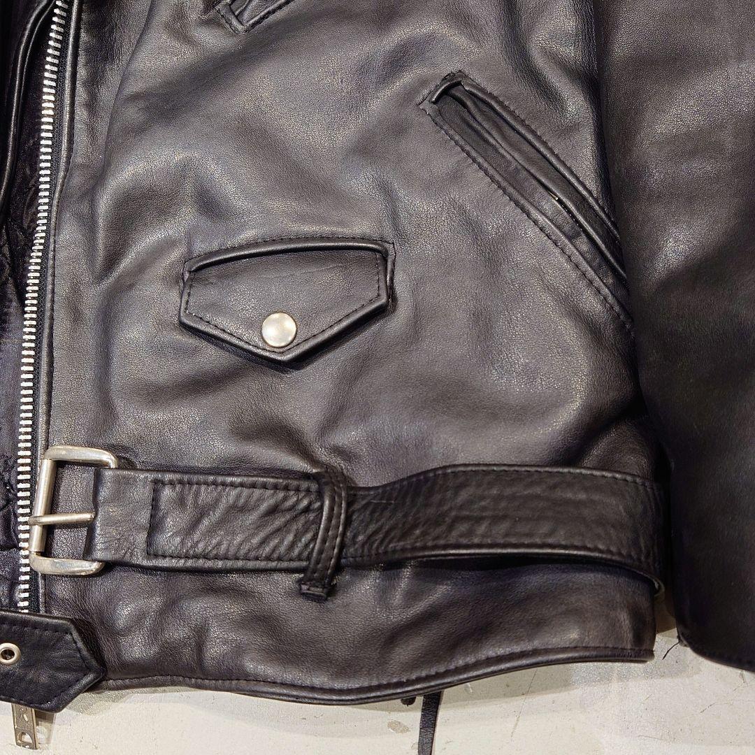 USヴィンテージ レザーライダースダブル 黒 牛革 サイドレースアップ