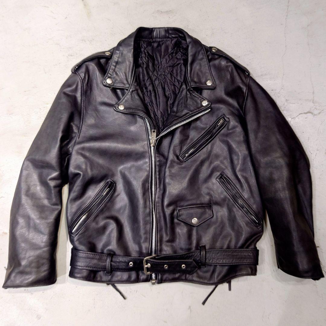 USヴィンテージ レザーライダースダブル 黒 牛革 サイドレースアップ