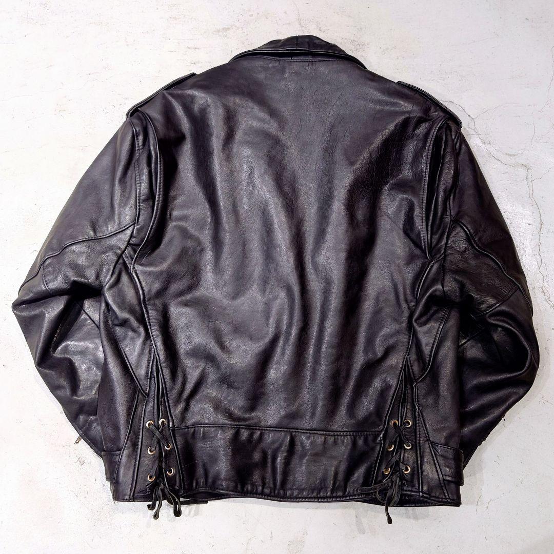 USヴィンテージ レザーライダースダブル 黒 牛革 サイドレースアップ