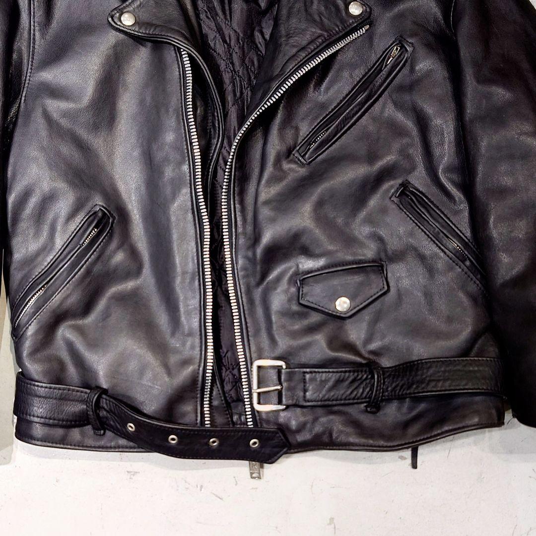 USヴィンテージ レザーライダースダブル 黒 牛革 サイドレースアップ