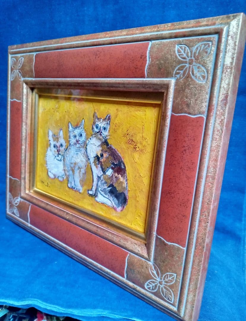 猫油彩画　池田道康作　A5サイズ