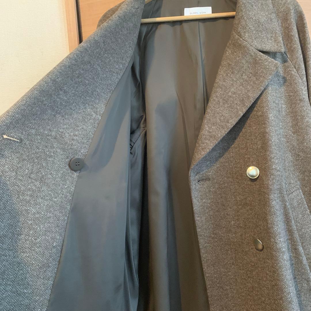 GLOBAL WORK 軽やかストレッチ衿2WAYコート　ヘリンボーン　L