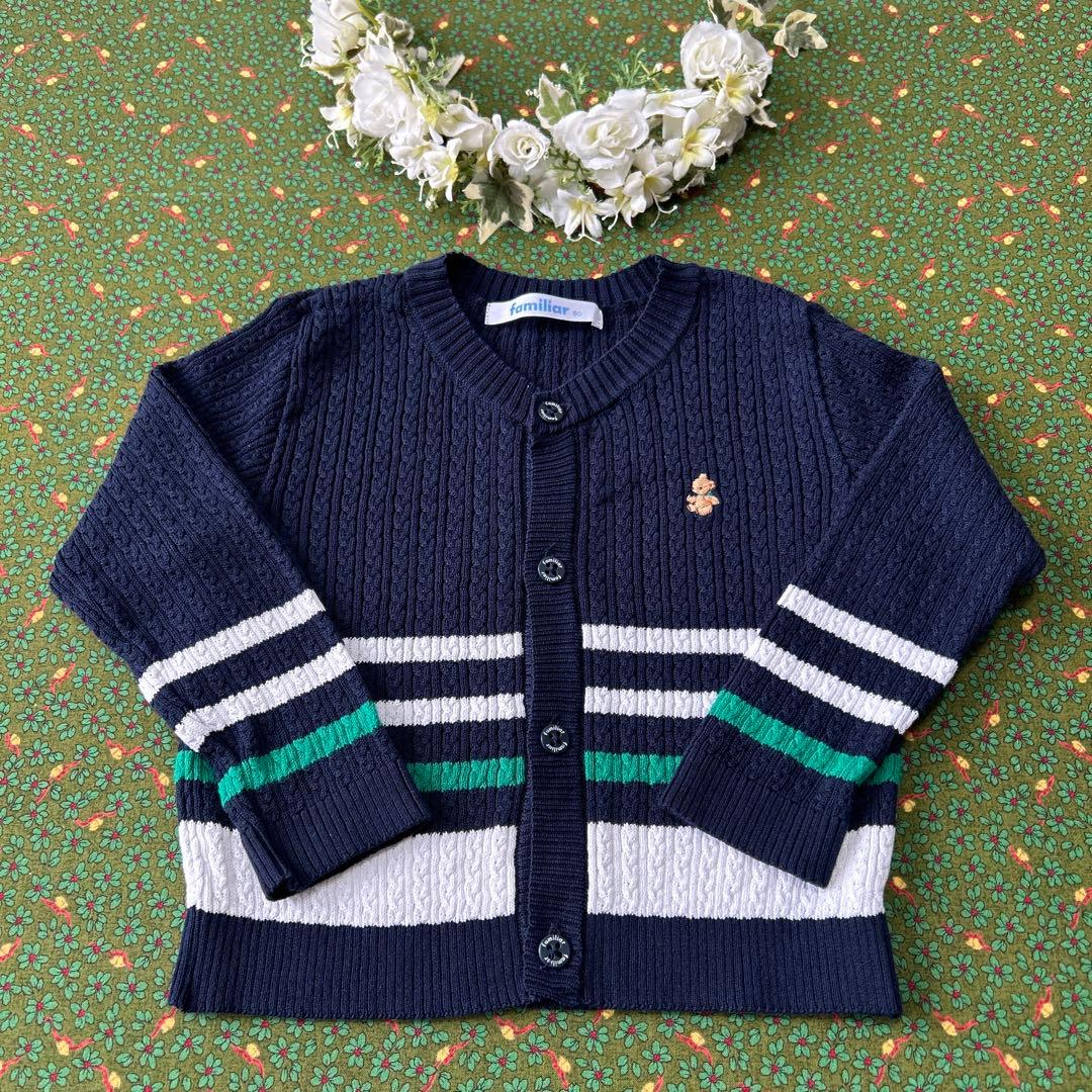 ファミリア セット チェック くま カーディガン ベスト ロンTレギンス 80