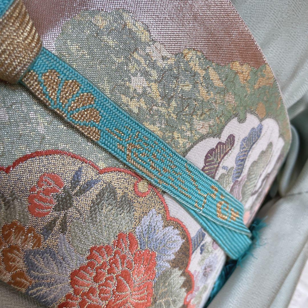 訪問着+長襦袢　フルセット　四季草花　綸子　繊細な中の豪華さ　金彩加工　H5