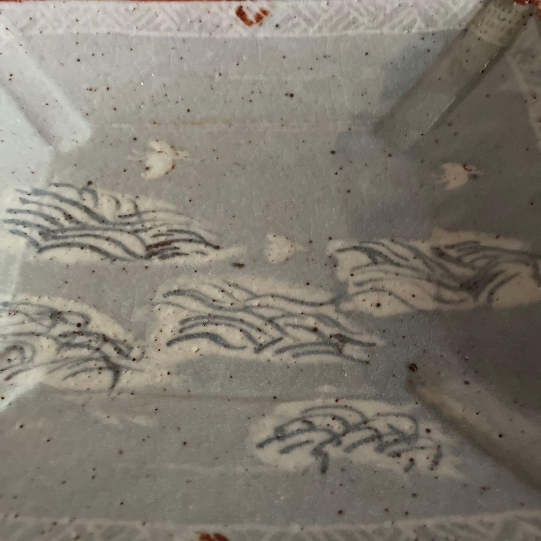 利茶土ミルグリム　鼠志野 角皿　鼡志野茶道具裏千家　共箱あり　波千鳥