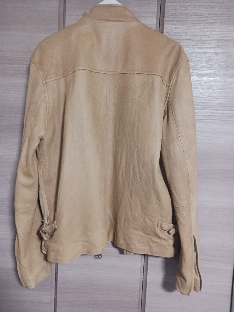 acoustic ベージュ レザーシングルライダースジャケット M