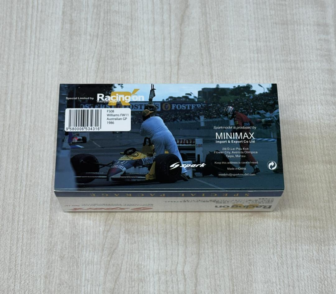 新品 1/43 スパーク レーシングオン特注 ウィリアムズ ホンダ FW11