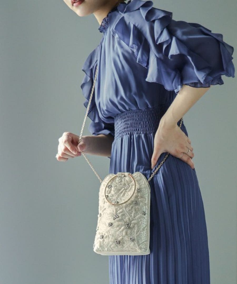 niana 2wayリングハンドルビジューパーティーバッグ ベージュ