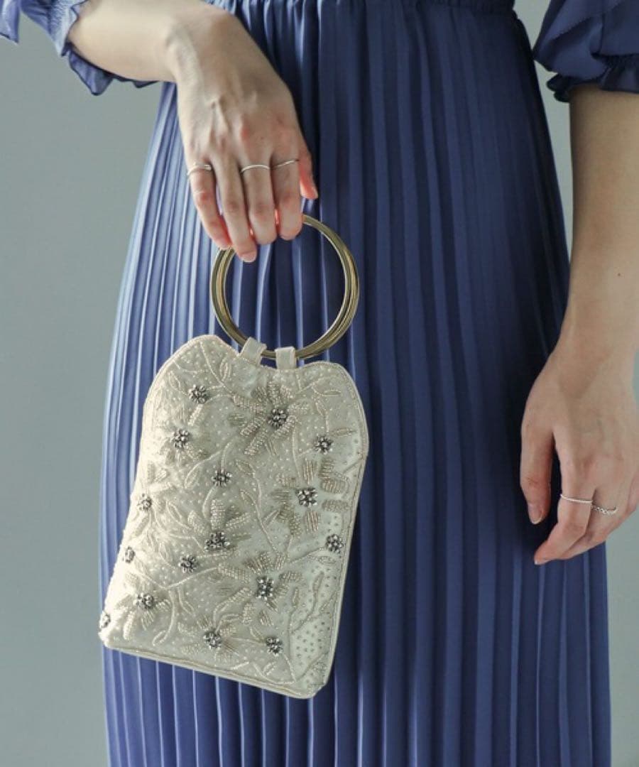 niana 2wayリングハンドルビジューパーティーバッグ ベージュ