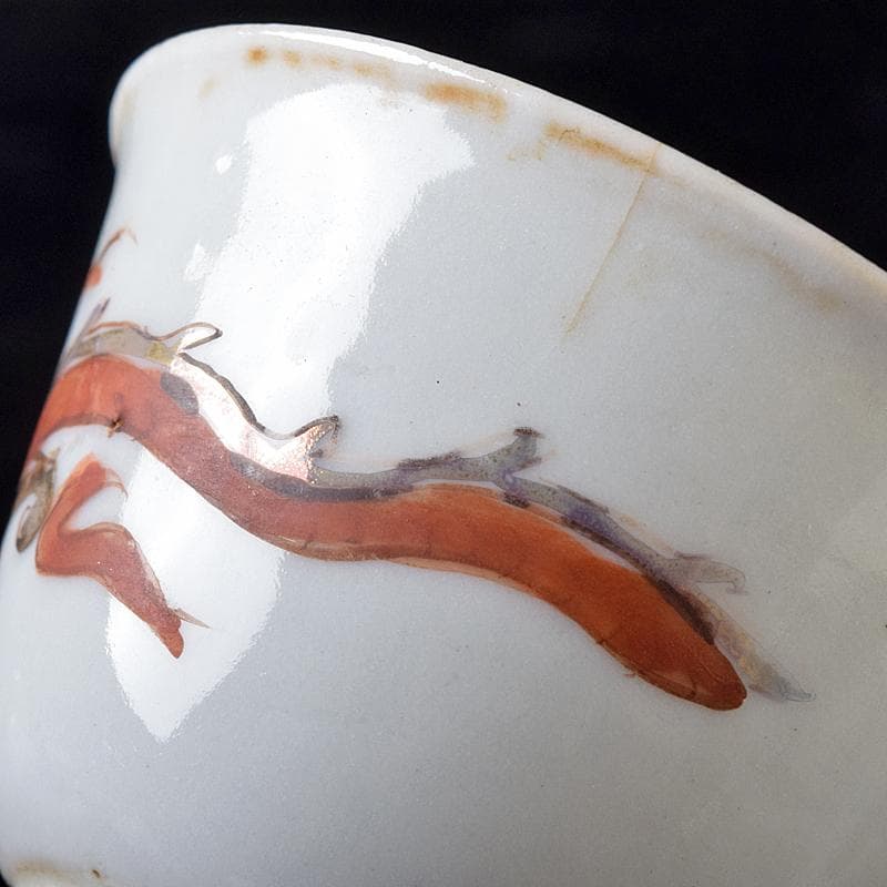 中国　南京赤絵　雲龍文　煎茶碗　五客　時代箱付　D　R8753