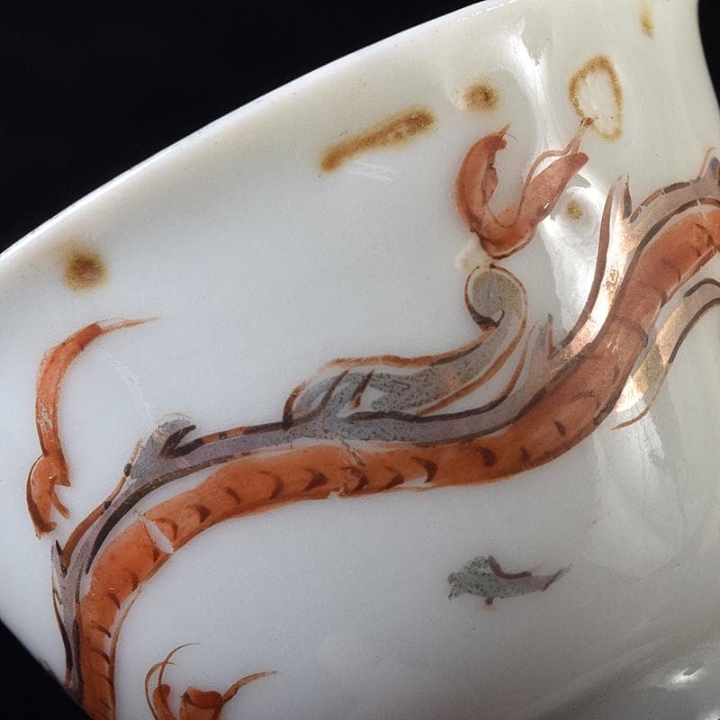 中国　南京赤絵　雲龍文　煎茶碗　五客　時代箱付　D　R8753