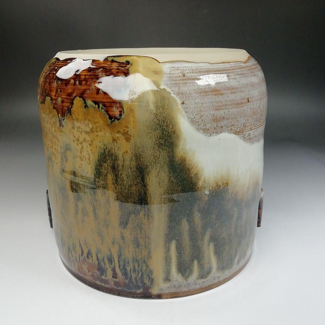 Ｔ８９１　水指　『高取焼』『掛分管耳　水指』『亀井楽山 造』　共箱　茶道具