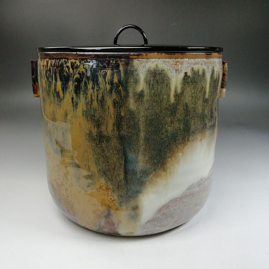 Ｔ８９１　水指　『高取焼』『掛分管耳　水指』『亀井楽山 造』　共箱　茶道具