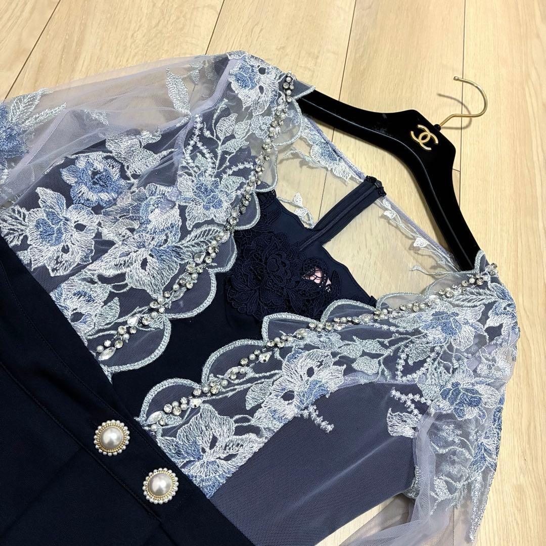 極美品✨ソブレ キャバドレス ビジュー ペプラム タイトドレス ネイビー M