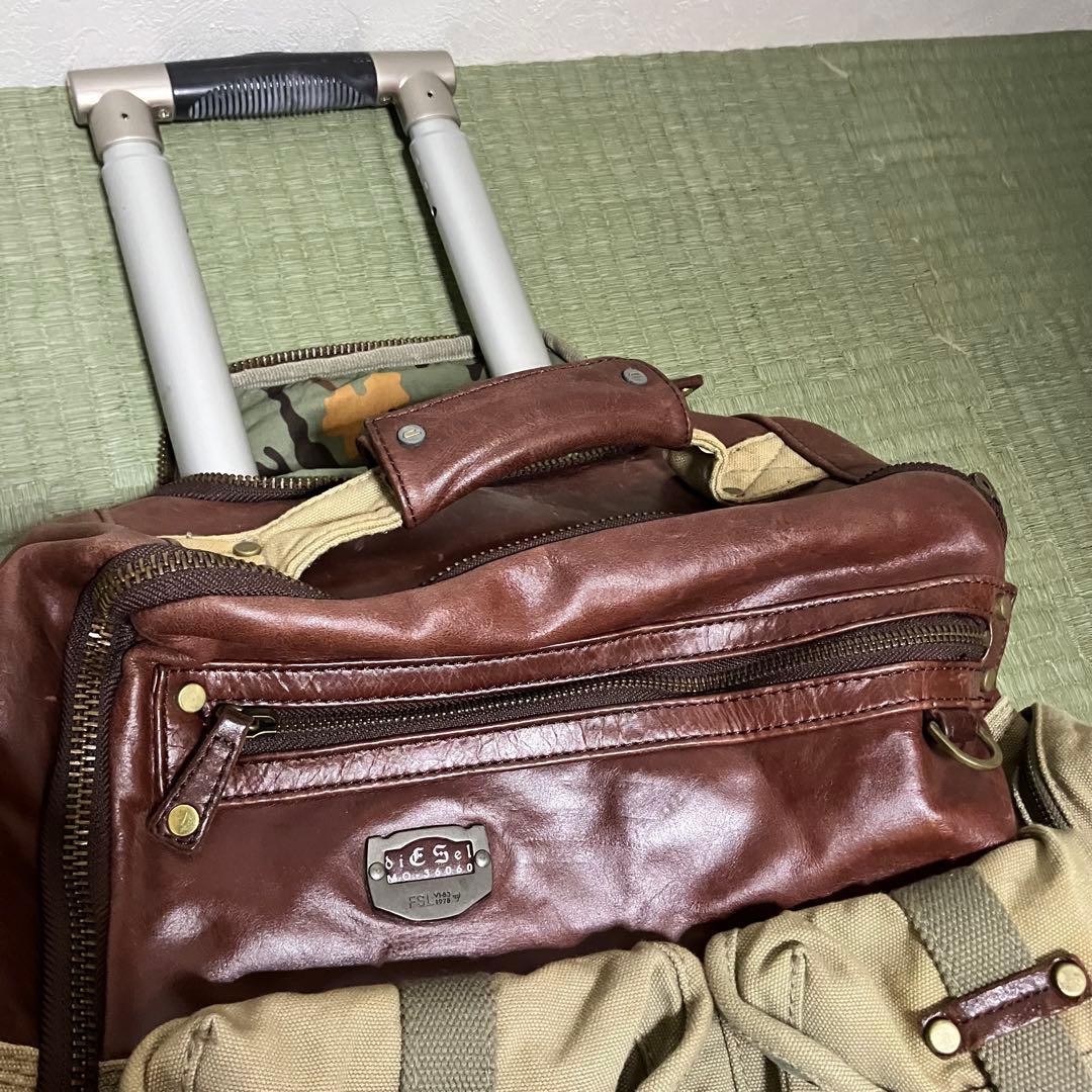 H*E様 【極希少】DIESEL キャリーバッグ レザー 迷彩 ミリタリー
