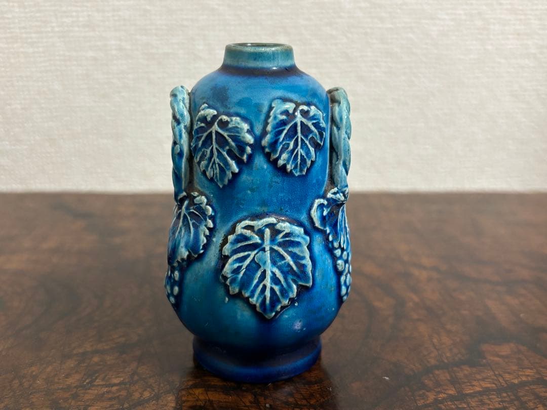 李朝　総瑠璃釉 葡萄文小壷 /骨董 古美術 壺 茶道具 唐物 染付 古玩