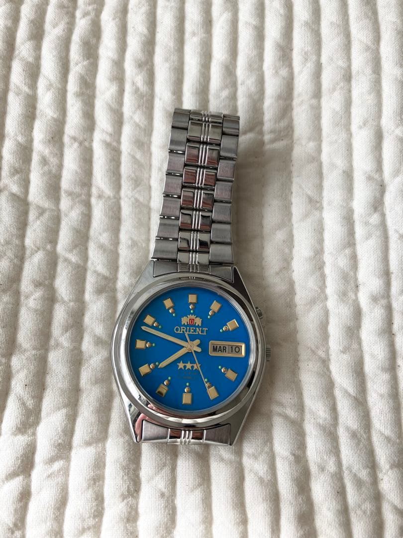 ORIENT 自動巻腕時計 アナログ ステンレス ブルー シルバー