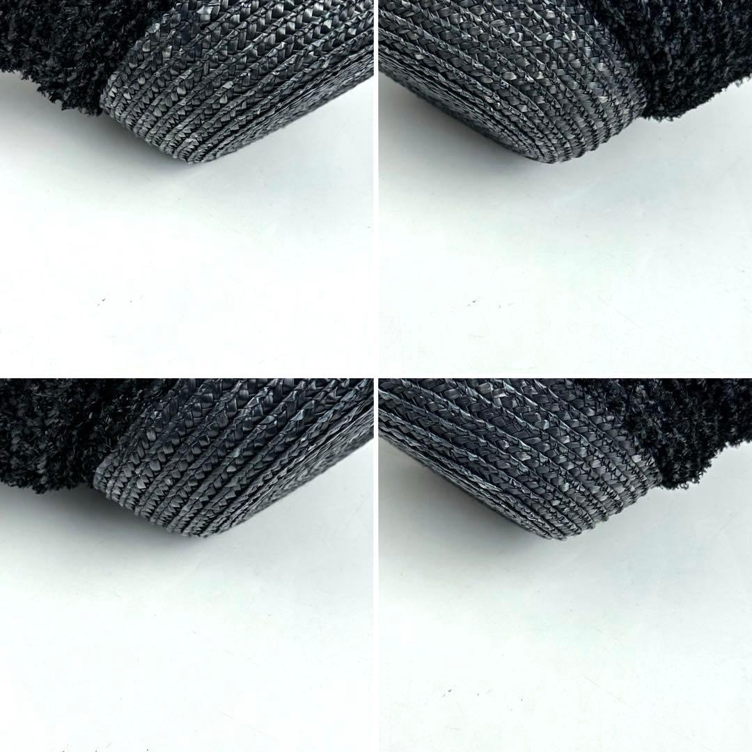 TOD'S■ラフィア かごバッグ 2way ショルダーバッグ 巾着型 ブラック