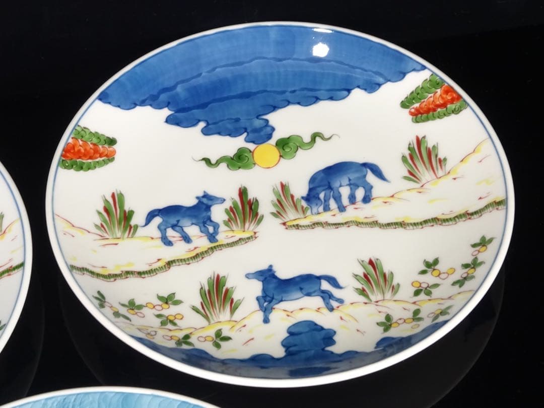 有田焼　葉山有樹　秀逸作　染錦　天馬　皿　5客　中皿　取皿　銘々皿　皿揃い