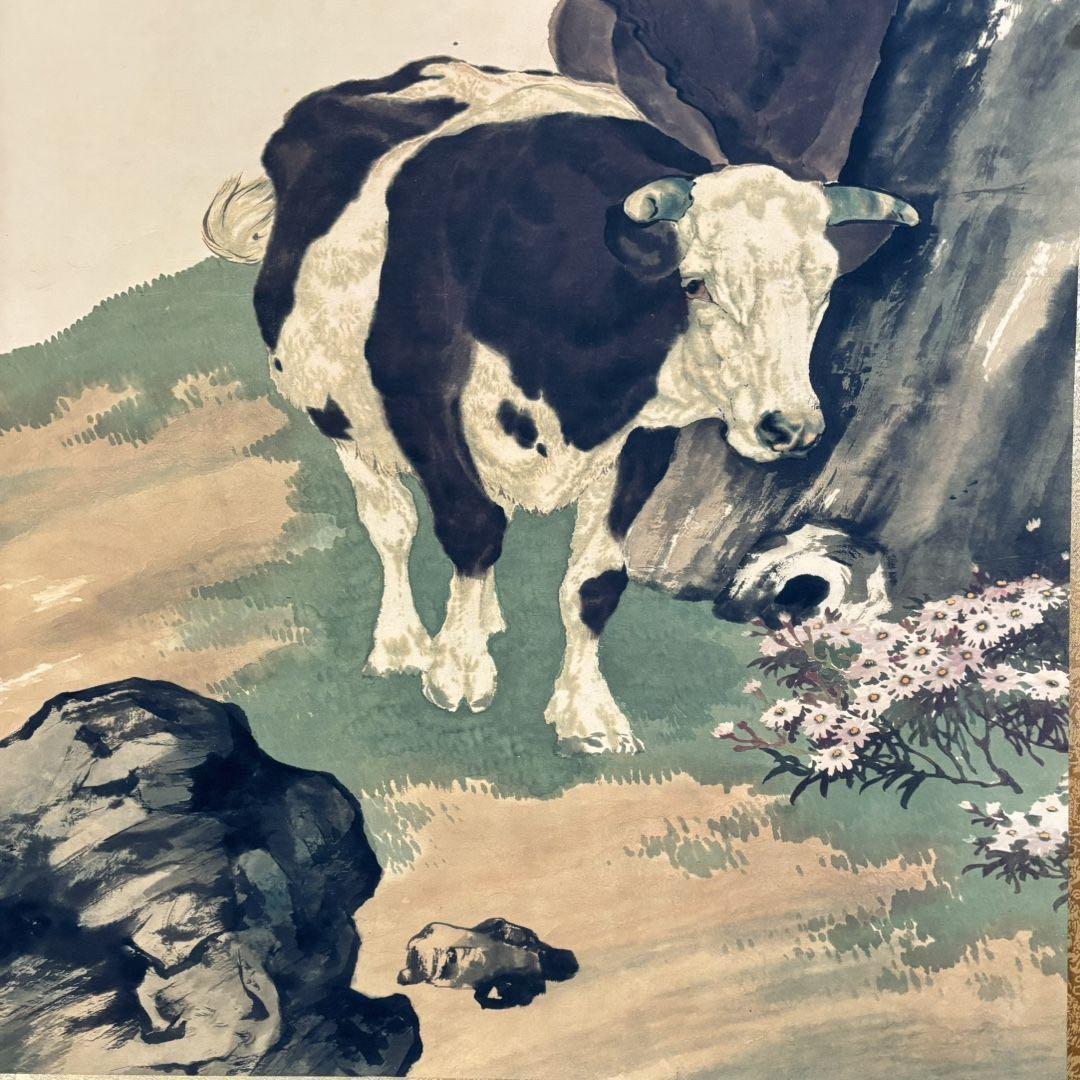 【特価】劉奎齢 双牛図 掛け軸 中堂｜中国絵画｜四尺｜証書付き