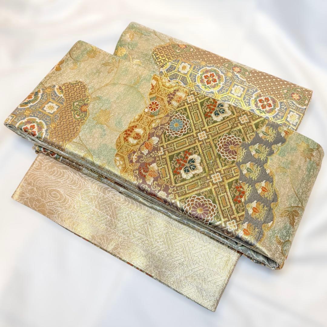 一体型 ワンタッチ帯 作り帯 マジックテープ 佐賀錦 豪華 袋帯 二重太鼓