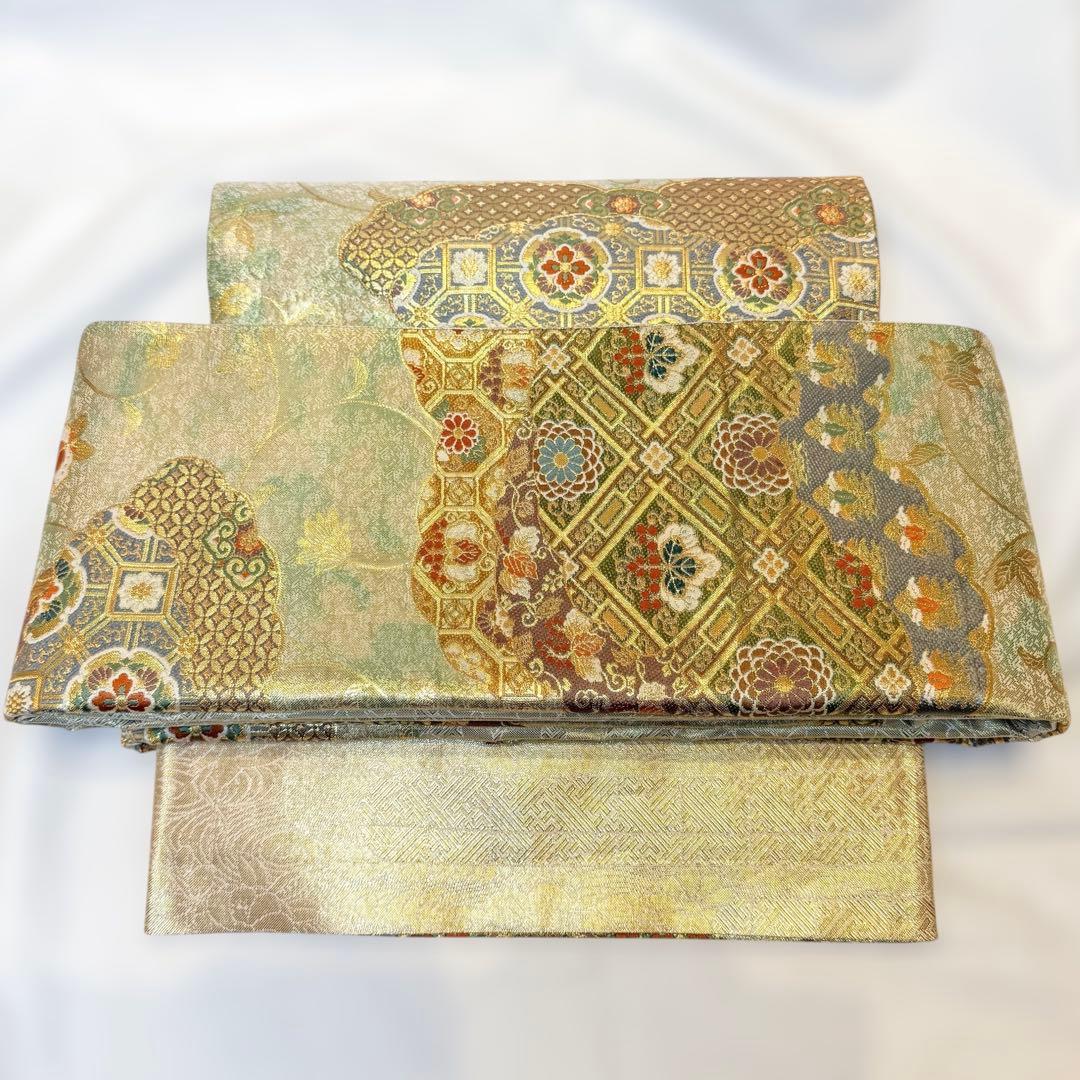 一体型 ワンタッチ帯 作り帯 マジックテープ 佐賀錦 豪華 袋帯 二重太鼓