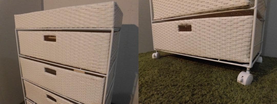 【送料無料・新品】ラタン風★サニタリー★ワイドランドリーチェスト【ホワイト】