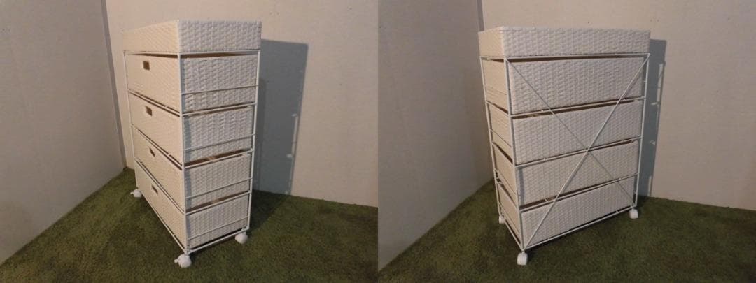 【送料無料・新品】ラタン風★サニタリー★ワイドランドリーチェスト【ホワイト】