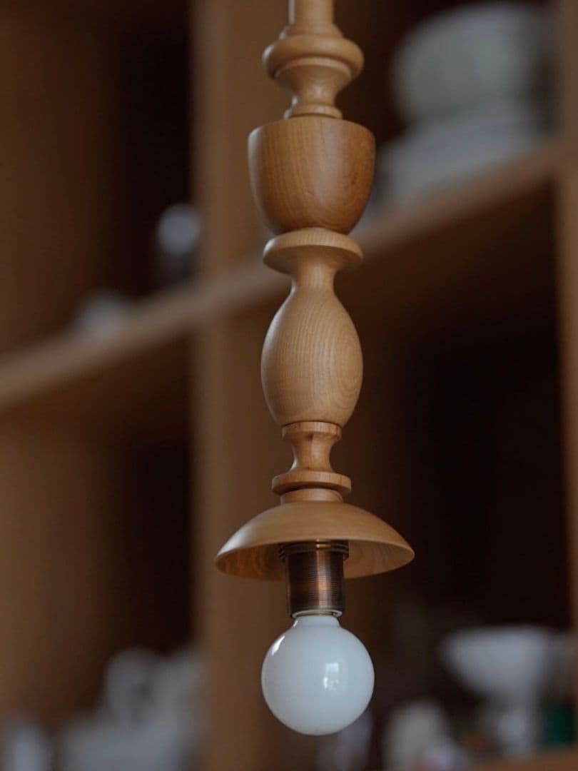 ★美品★オルネドフォイユ 木製ペンダントライト 1個（白コード）