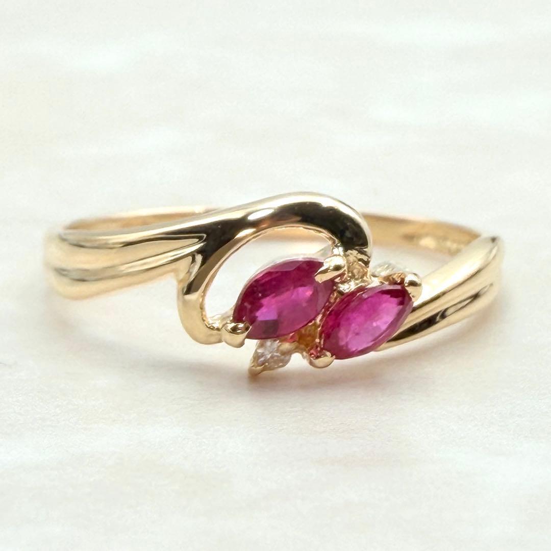 未使用　 K18 ルビー 指輪 リング ダイヤモンド イエローゴールド　希少