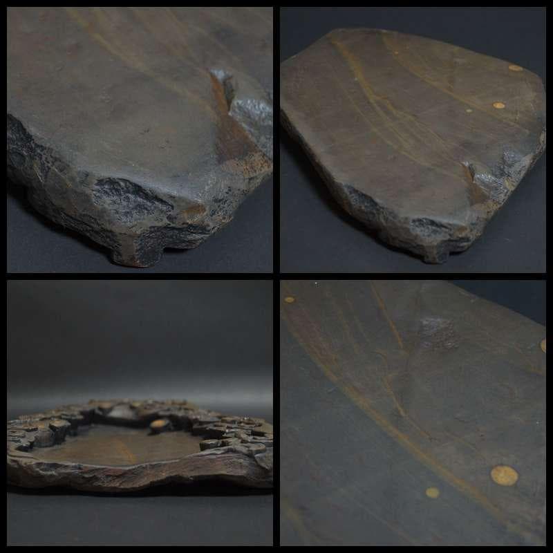 大型端渓硯 細密彫り『雲龍戯珠紋』18石眼 重さ3.2㎏★時代物★書道具