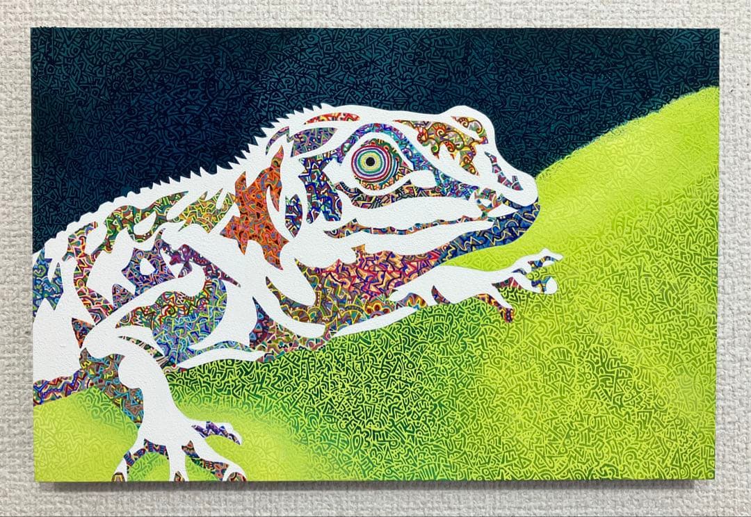 原画　爬虫類　動物画　絵画　アクリル画　現代アート　細密画　手描き　一点物