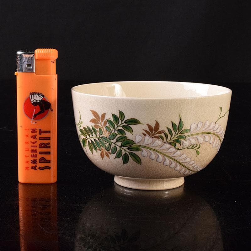 茶道具　京焼　伊東陶山造　色絵　藤模様　茶碗　共布共箱　V　R8118