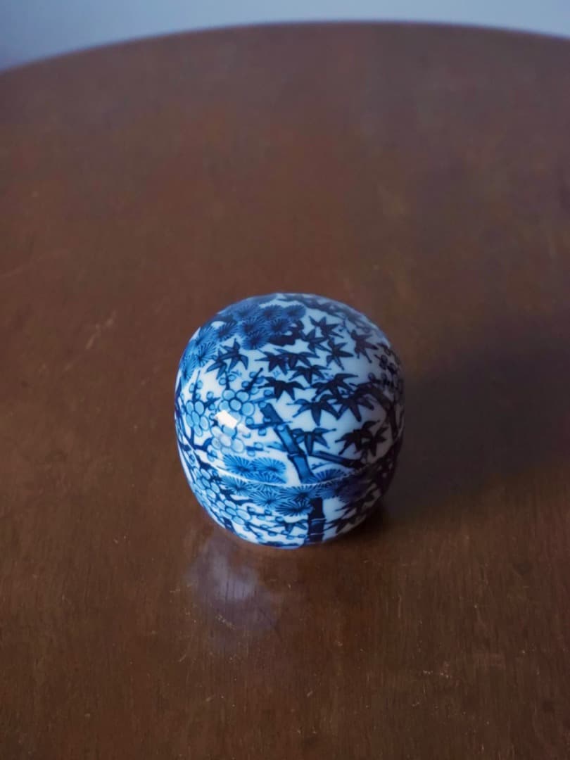 五良大甫　呉祥瑞造　染付　松竹梅　茶器　茶入れ　茶道具　箱付　美術品Q2253