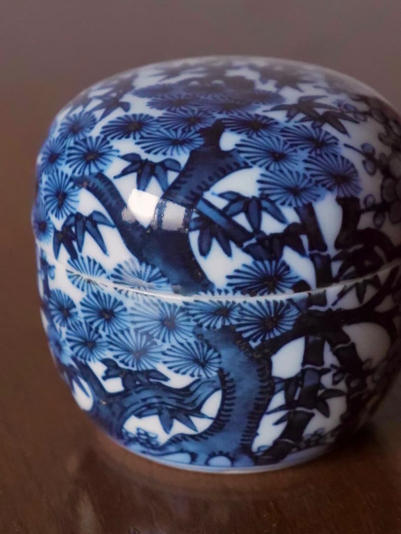 五良大甫　呉祥瑞造　染付　松竹梅　茶器　茶入れ　茶道具　箱付　美術品Q2253